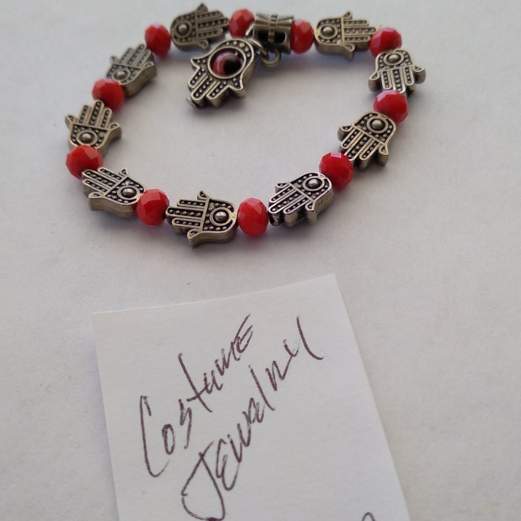 Red Beaded Multi Color Mystic Hand Elastic Stretch Costume Bracelet Handmade